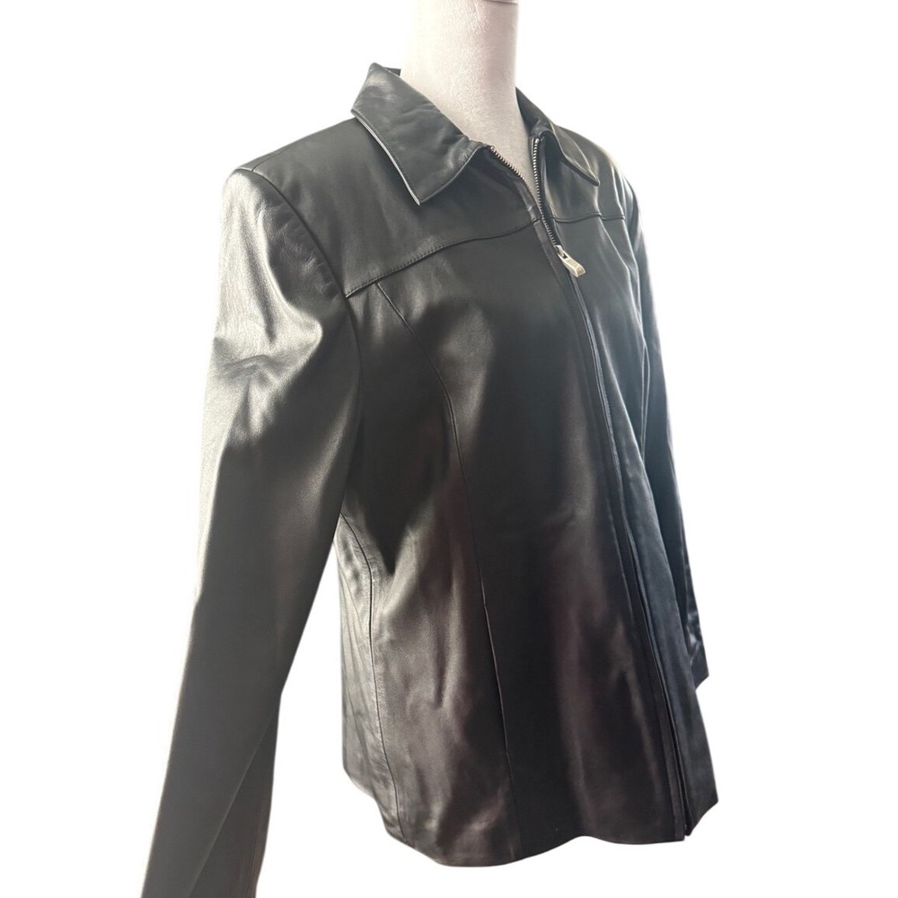 ALFANI Vintage Genuine Leather Zip Front Jacket L 90s Minimalist Quiet Luxury - Picture 7 of 13